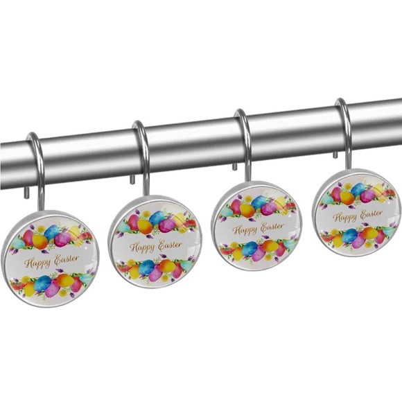Colorful Happy Easter Eggs, Shower Curtain Hooks Rings Set of 12 Shower Hooks - Picture 2 of 3